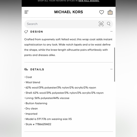 Michael Kors - Wool Blend Wrap Coat in Camel - Picture 4 of 4